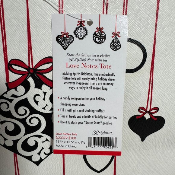 Brighton Love Notes Tote Bag Heart & Bow Design White & Black Red - Picture 4 of 5